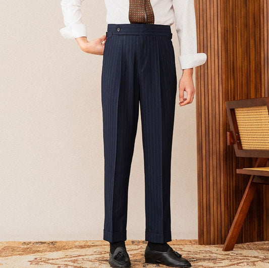 Wall Street Double Pleat Vertical Stripe Trousers