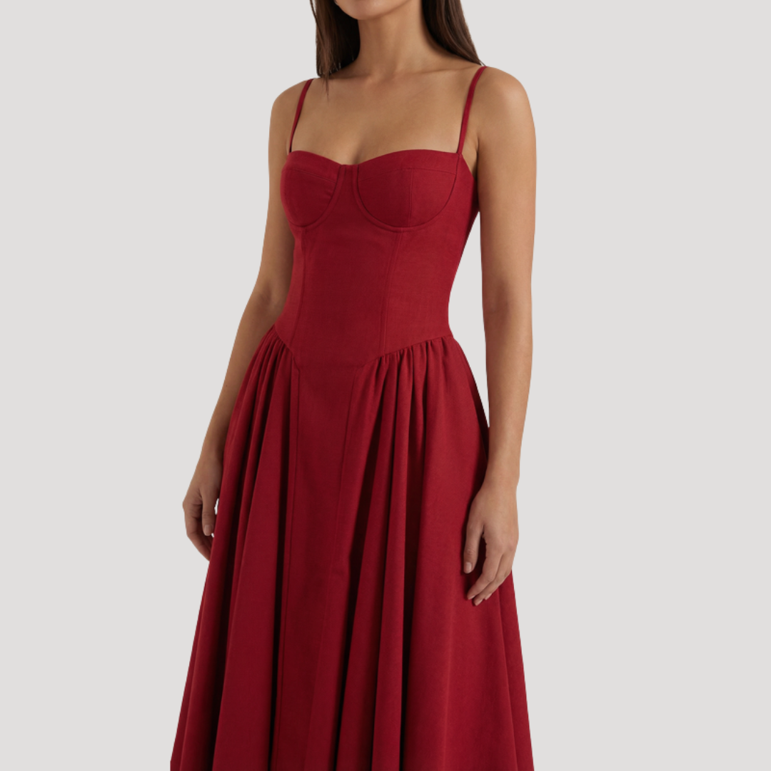 Floral Corset Midi Dress – Fitted Summer Party Dress