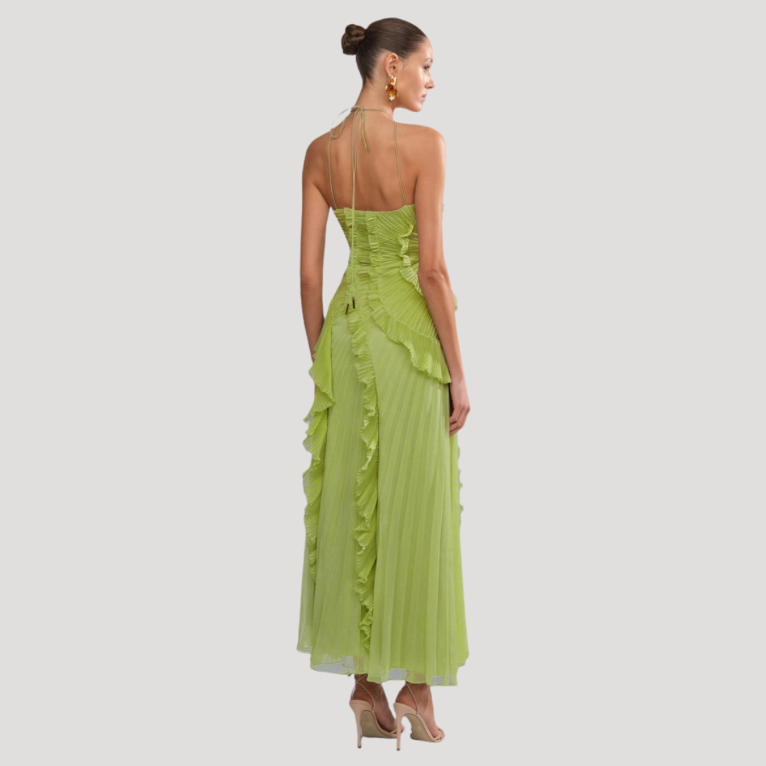 Women’s Elegant Occasion Halter Neck Frill Midi Dress