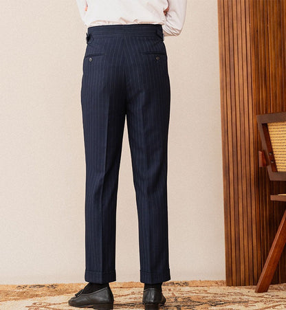 Wall Street Double Pleat Vertical Stripe Trousers