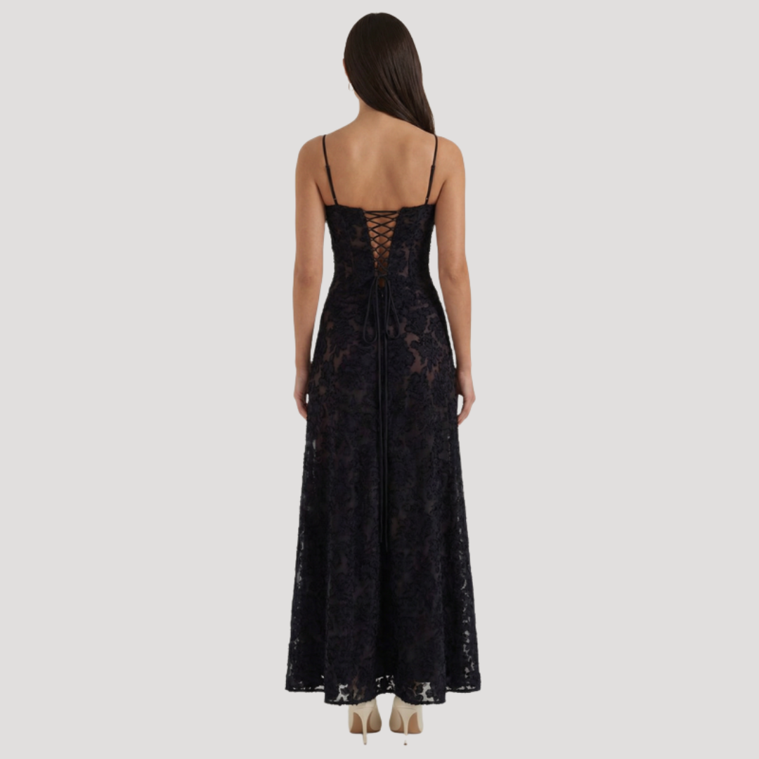 Lace Maxi Dress – Spaghetti Strap Fitted Design – Evening Wear