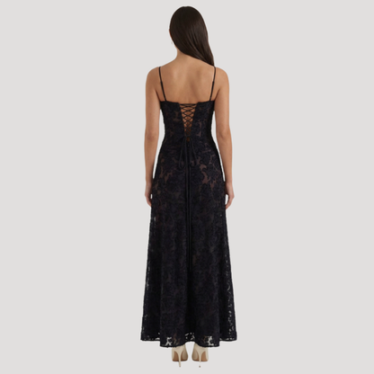 Lace Maxi Dress – Spaghetti Strap Fitted Design – Evening Wear