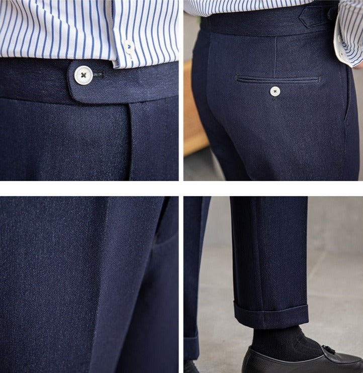 Elastic Pleated Straight Leg Trousers Dolce