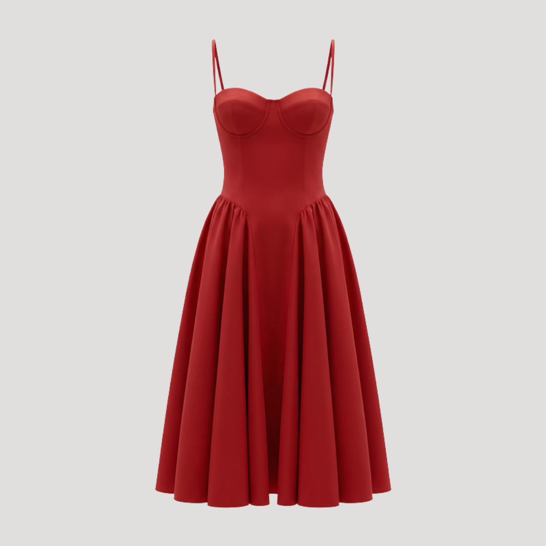 Floral Corset Midi Dress – Fitted Summer Party Dress
