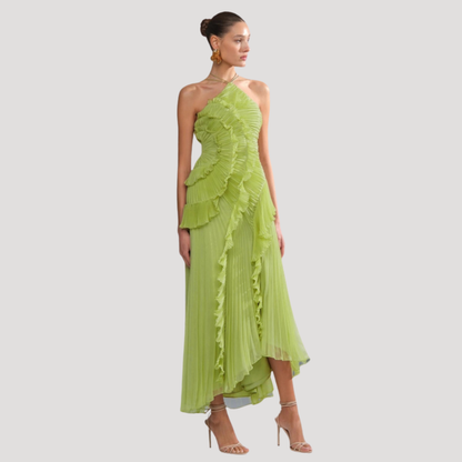 Women’s Elegant Occasion Halter Neck Frill Midi Dress