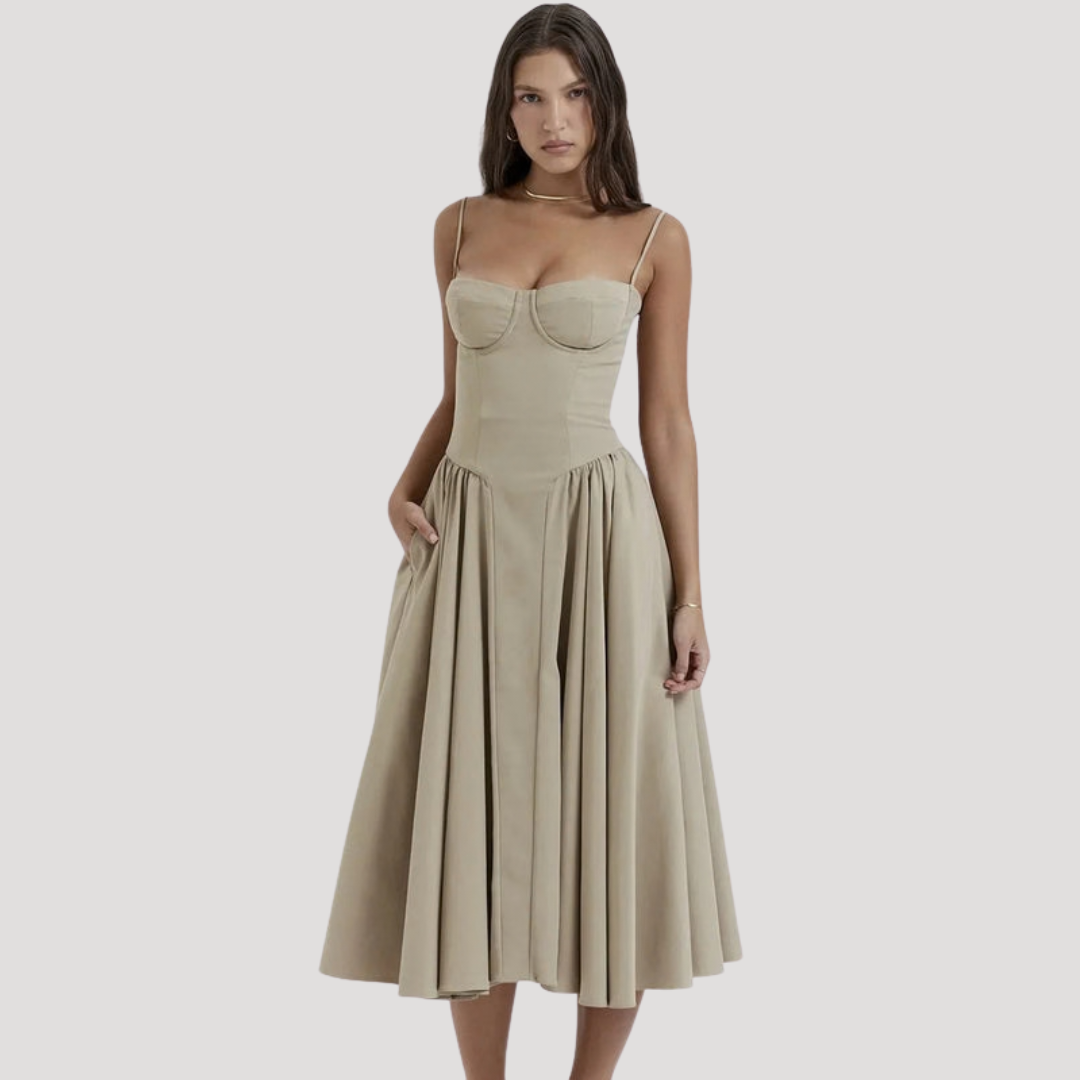 Corset Bodice Midi Dress for Holidays