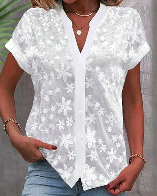 Coralie | Short Sleeve Blouse with V-Neck
