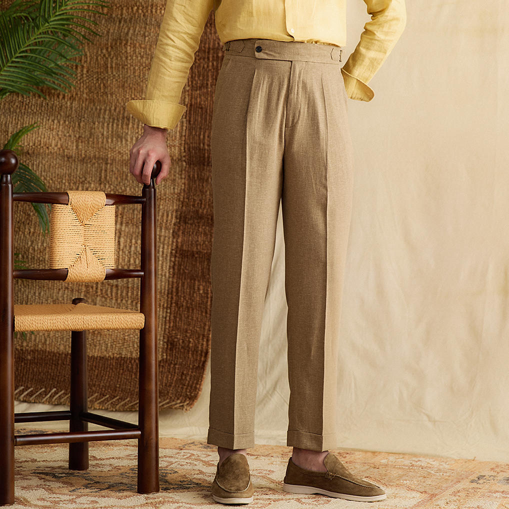 Straight Pleated Linen Blend Trousers Antibes