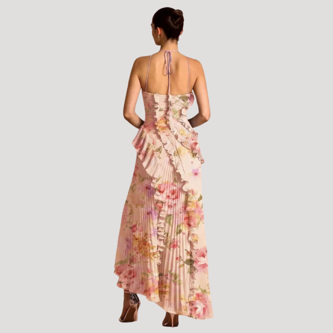 Women’s Elegant Occasion Halter Neck Frill Midi Dress