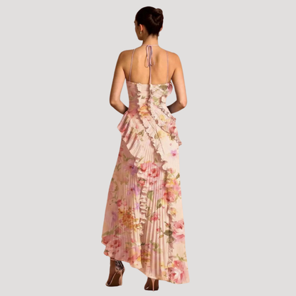 Women’s Elegant Occasion Halter Neck Frill Midi Dress