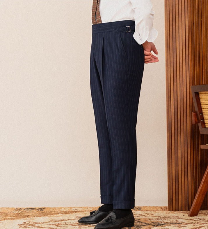 Wall Street Double Pleat Vertical Stripe Trousers