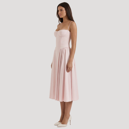 Floral Corset Midi Dress – Fitted Summer Party Dress