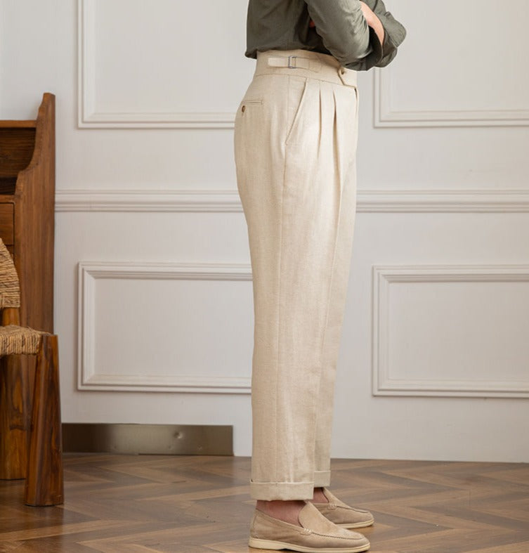 Double pleat trousers in Casino Royale linen blend