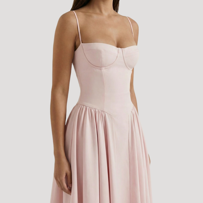 Floral Corset Midi Dress – Fitted Summer Party Dress
