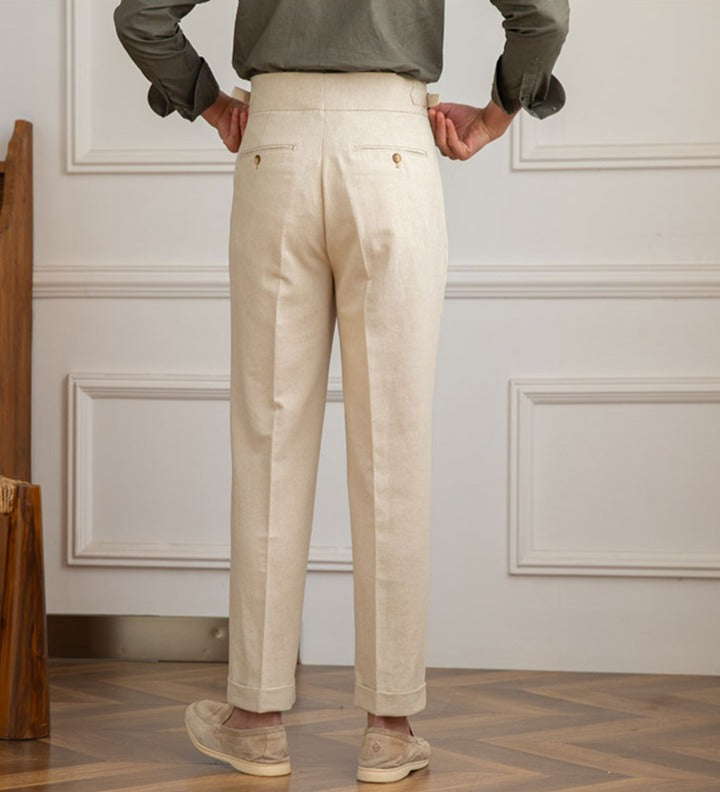 Double pleat trousers in Casino Royale linen blend