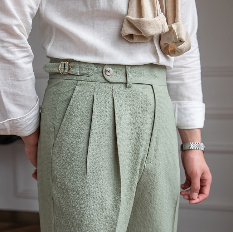 Double Pleat Airy Seersucker Trousers Positano