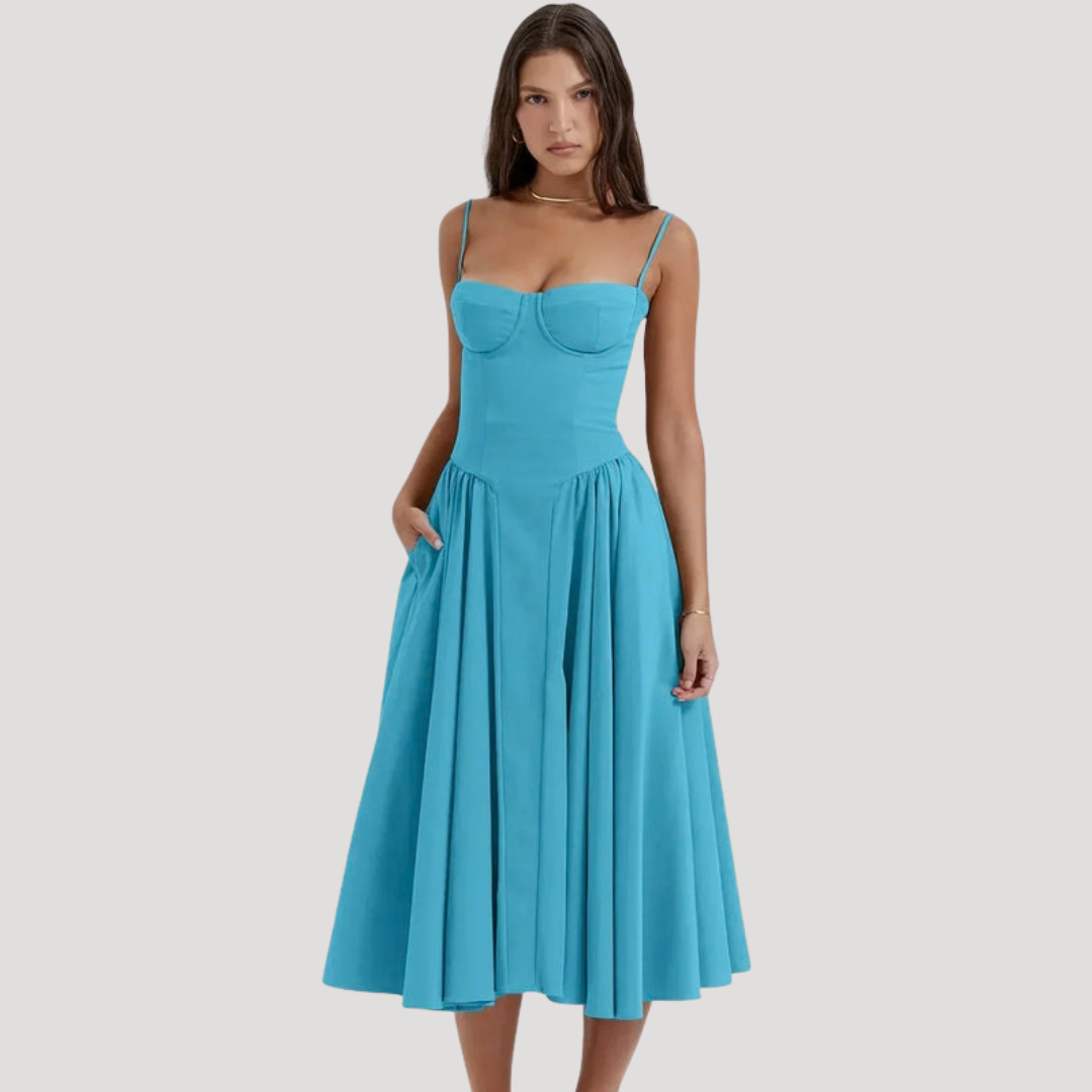 Corset Bodice Midi Dress for Holidays