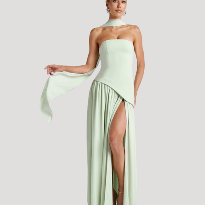 Elegant Strapless Pleated Maxi Dress for Prom and Evening Events