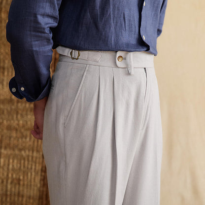 Monaco Double Pleat Linen Trousers