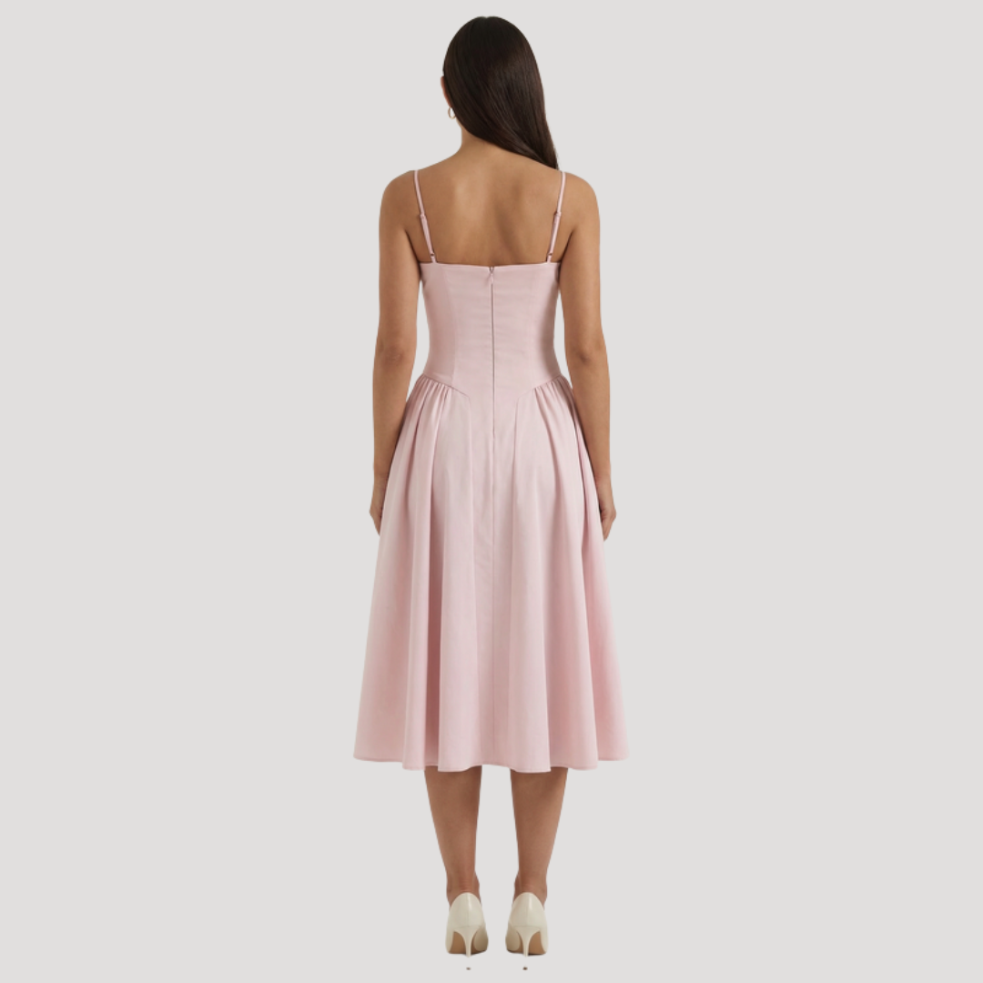 Floral Corset Midi Dress – Fitted Summer Party Dress