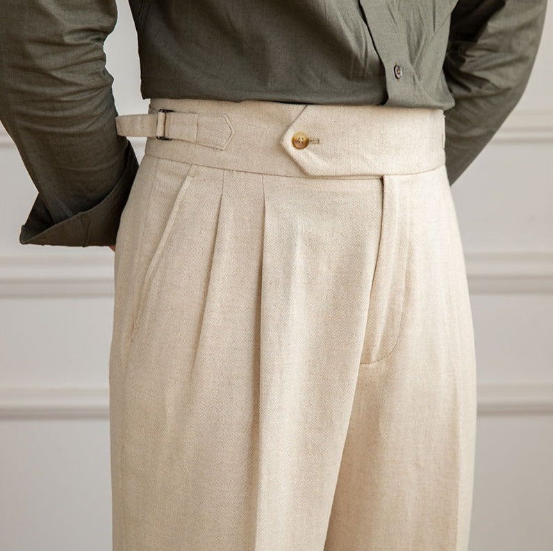Double pleat trousers in Casino Royale linen blend
