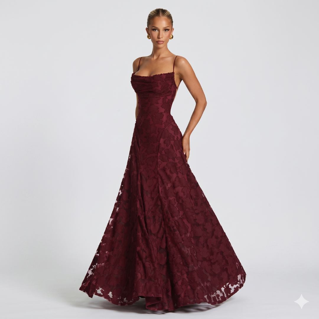 Women’s Elegant A-Line Lace Maxi Dress for Evening Events