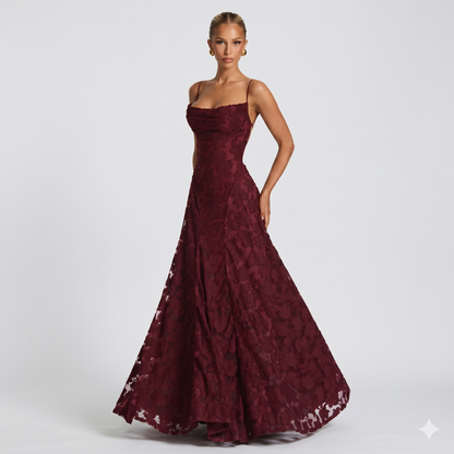 Women’s Elegant A-Line Lace Maxi Dress for Evening Events