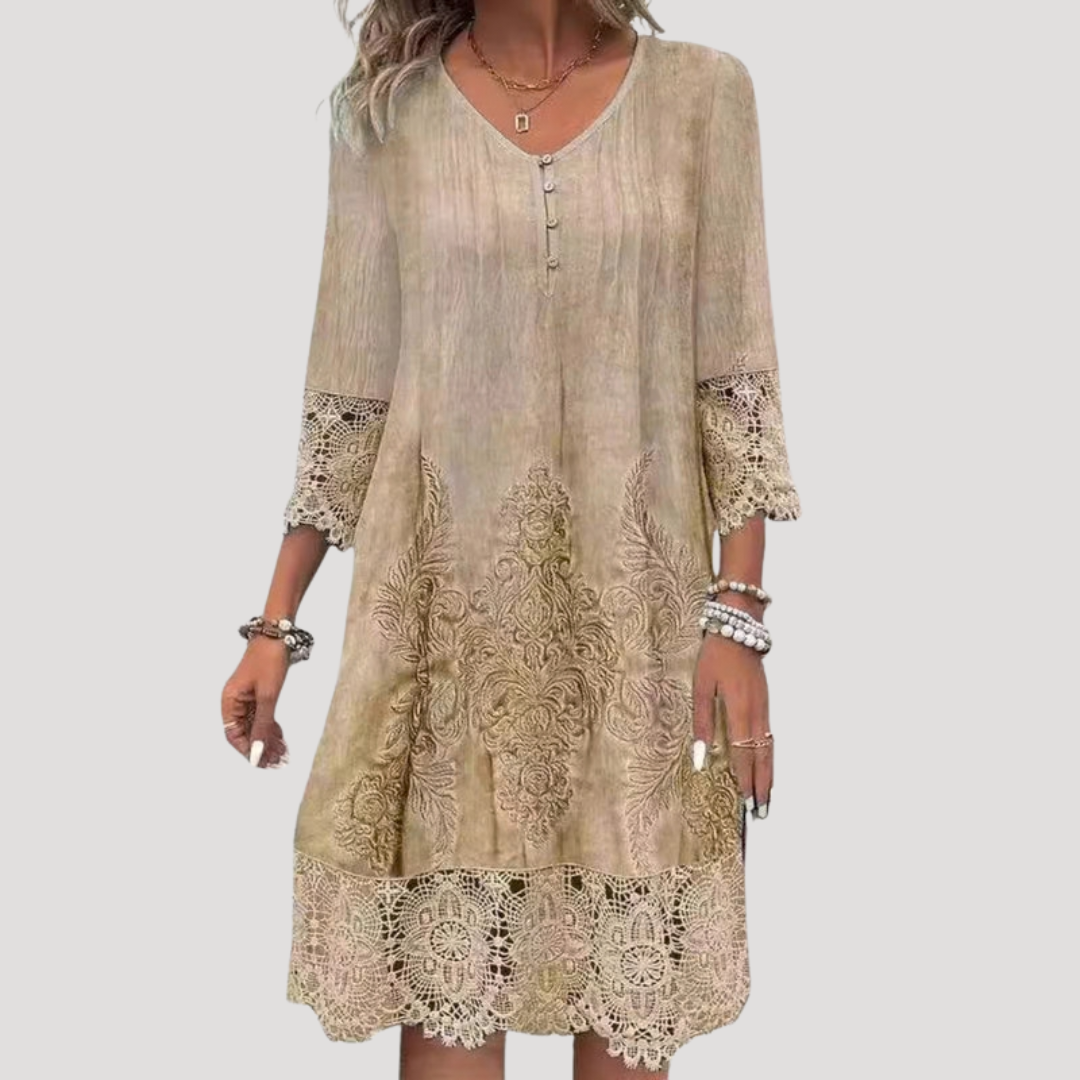 Boho Lace Hem Relaxed Tunic Day Dress