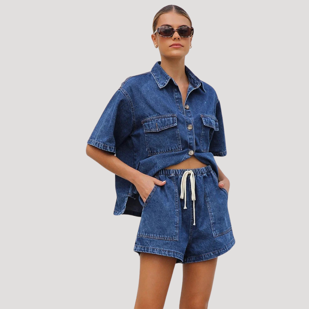 Women’s Denim Shirt and Shorts Co-Ord Set