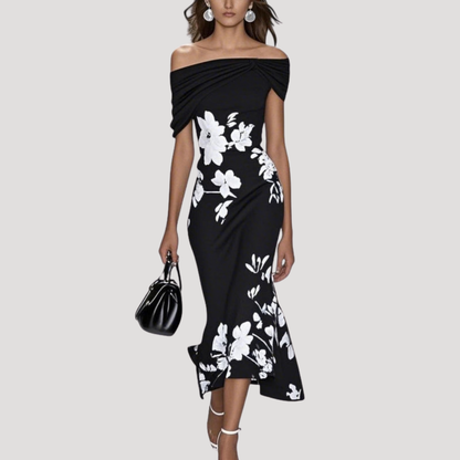 Elegant Floral Off-Shoulder Midi Dress