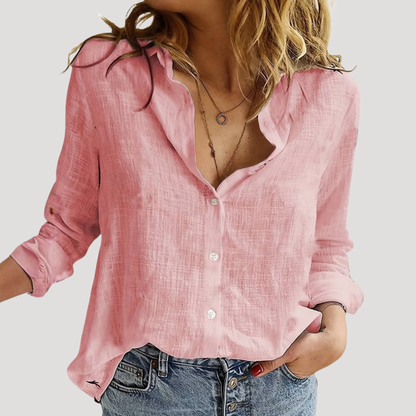 Women's Soft Touch Linen Blend Casual Shirt Blouse