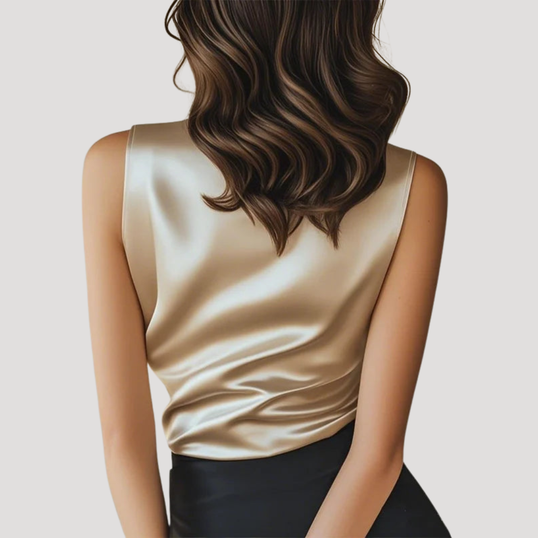 Women’s Elegant Sleeveless Satin V Neck Blouse