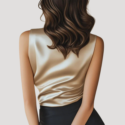 Women’s Elegant Sleeveless Satin V Neck Blouse