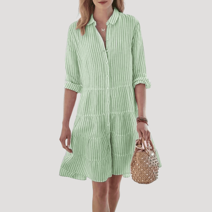 Striped Cotton Midi Shirt Dress with Flattering Fit