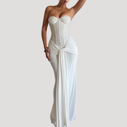 Women’s Elegant Strapless Corset Evening Maxi Dress