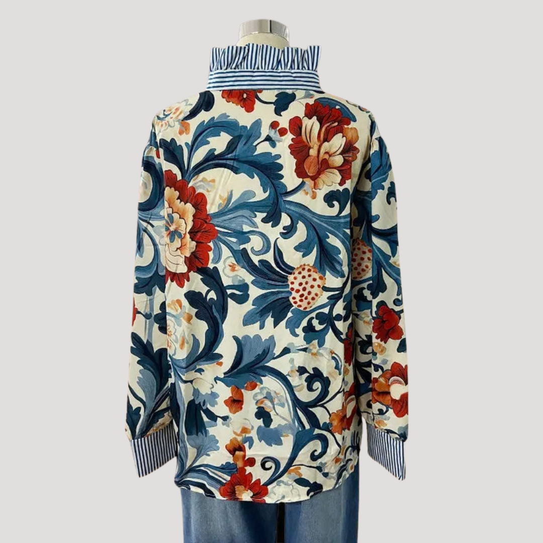 Women's Vintage Floral Print Collared Blouse
