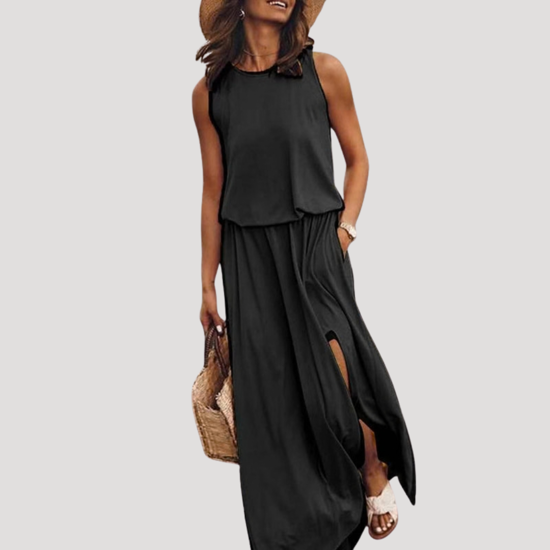 Flowy Sleeveless Maxi Day Dress with Side Slit