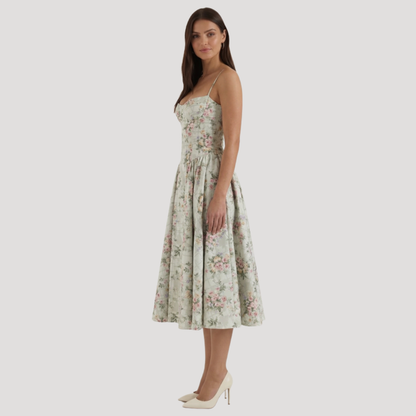 Floral Corset Midi Dress – Fitted Summer Party Dress