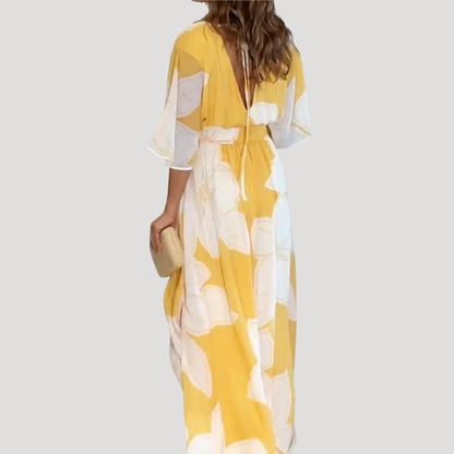 Women’s Elegant Yellow Floral Summer Maxi Dress