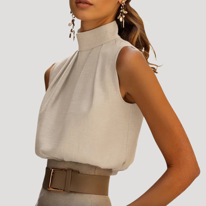 Women’s Smart Sleeveless High Neck Pleated Blouse