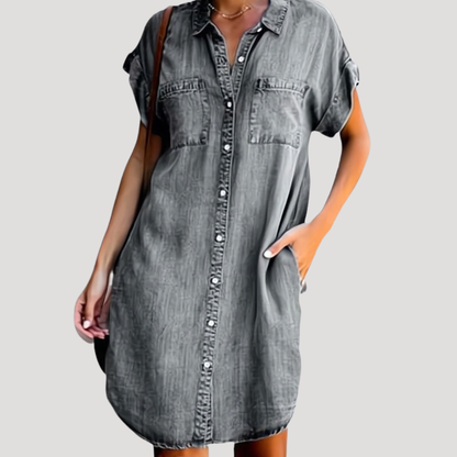 Women’s Short Sleeve Denim Mini Shirt Dress