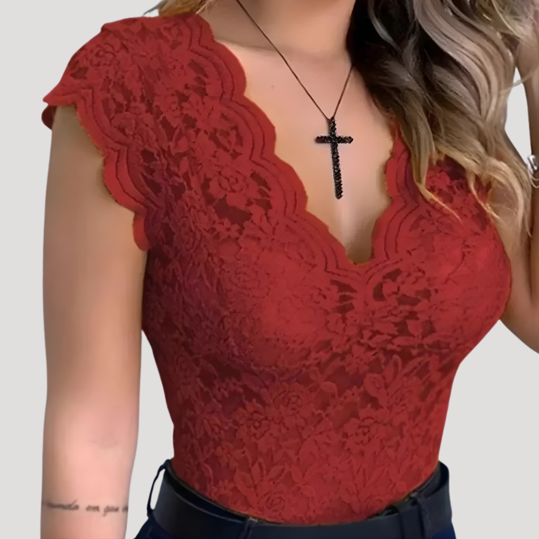 Women’s Summer Lace V Neck Short Sleeve Top