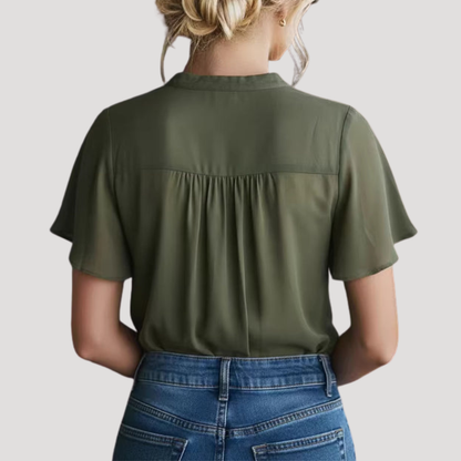 Women’s Elegant Green Short Sleeve Embroidered Blouse