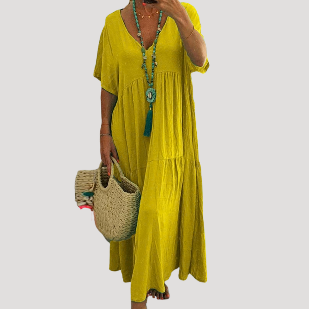 Boho V-Neck Tiered Maxi Dress for Holiday and Beach Days