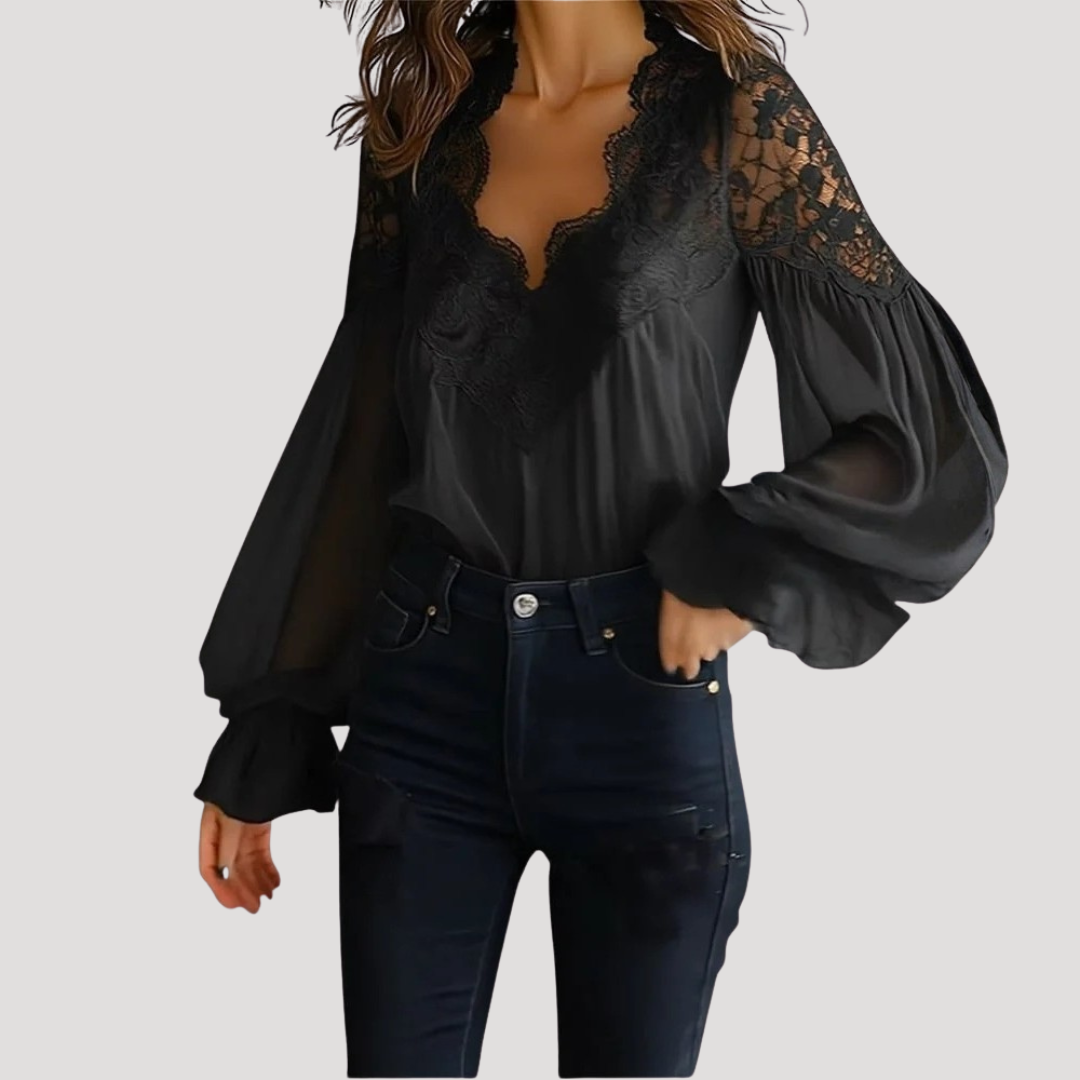 Women’s Sheer Lace Long Sleeve Blouse