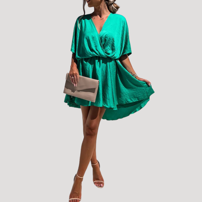 Flowy V-Neck Short Dress for Summer Holidays