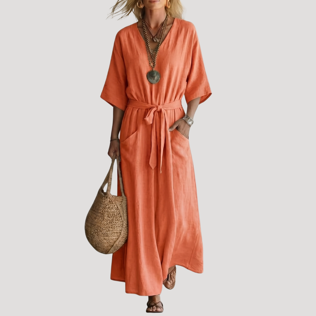 Women’s Flowy Summer Tie Waist Midi Dress