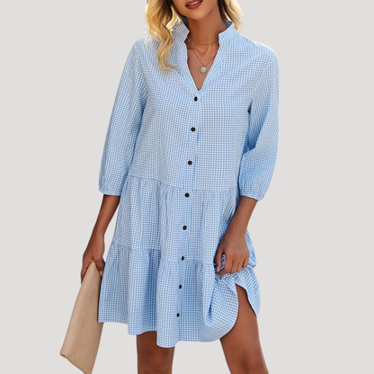 Gingham Shirt Dress with Button Front for Warm Weather Days