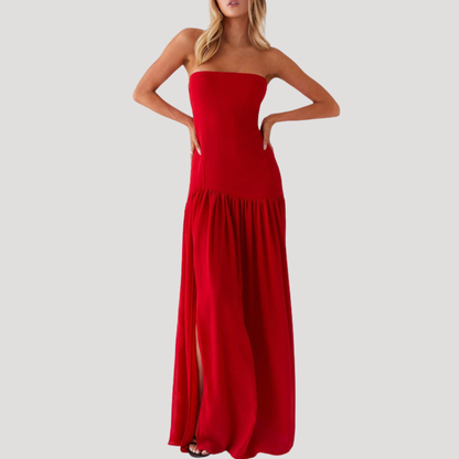 Elegant Strapless Maxi Dress with High Slit for Evening Events