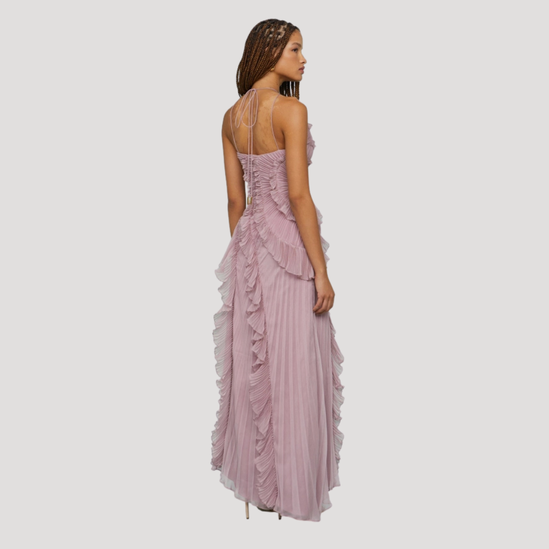 Women’s Elegant Occasion Halter Neck Frill Midi Dress